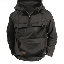 OUKU Men's Hoodie Quarter Zip Hoodie Tactical Hoodie Black Army Green Blue Khaki Dark Gray Hooded Plain Pocket Sports & Outdoor Daily Holiday Streetwear Basic Casual Spring & Fall Clothing Apparel Hoodies