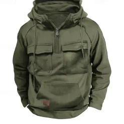 OUKU Men's Hoodie Quarter Zip Hoodie Tactical Hoodie Black Army Green Blue Khaki Dark Gray Hooded Plain Pocket Sports & Outdoor Daily Holiday Streetwear Basic Casual Spring & Fall Clothing Apparel Hoodies