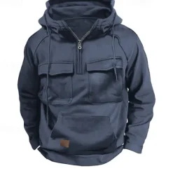 OUKU Men's Hoodie Quarter Zip Hoodie Tactical Hoodie Black Army Green Blue Khaki Dark Gray Hooded Plain Pocket Sports & Outdoor Daily Holiday Streetwear Basic Casual Spring & Fall Clothing Apparel Hoodies