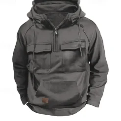 OUKU Men's Hoodie Quarter Zip Hoodie Tactical Hoodie Black Army Green Blue Khaki Dark Gray Hooded Plain Pocket Sports & Outdoor Daily Holiday Streetwear Basic Casual Spring & Fall Clothing Apparel Hoodies