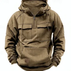 OUKU Men's Hoodie Quarter Zip Hoodie Tactical Hoodie Black Army Green Blue Khaki Dark Gray Hooded Plain Pocket Sports & Outdoor Daily Holiday Streetwear Basic Casual Spring & Fall Clothing Apparel Hoodies