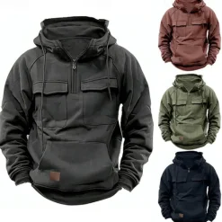 OUKU Men's Hoodie Quarter Zip Hoodie Tactical Hoodie Black Army Green Blue Khaki Dark Gray Hooded Plain Pocket Sports & Outdoor Daily Holiday Streetwear Basic Casual Spring & Fall Clothing Apparel Hoodies