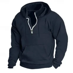 Outlet OUKU Men's Hoodie Quarter Zip Hoodie Apricot Black Navy Blue Dark Gray Hooded Plain Pocket Sports & Outdoor Daily Holiday Polyester Streetwear Basic Casual Spring & Fall Clothing Apparel Hoodies