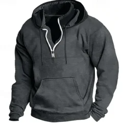 Outlet OUKU Men's Hoodie Quarter Zip Hoodie Apricot Black Navy Blue Dark Gray Hooded Plain Pocket Sports & Outdoor Daily Holiday Polyester Streetwear Basic Casual Spring & Fall Clothing Apparel Hoodies