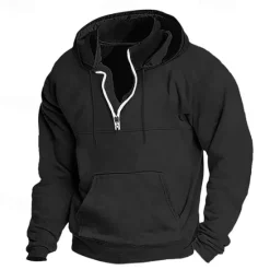 Outlet OUKU Men's Hoodie Quarter Zip Hoodie Apricot Black Navy Blue Dark Gray Hooded Plain Pocket Sports & Outdoor Daily Holiday Polyester Streetwear Basic Casual Spring & Fall Clothing Apparel Hoodies