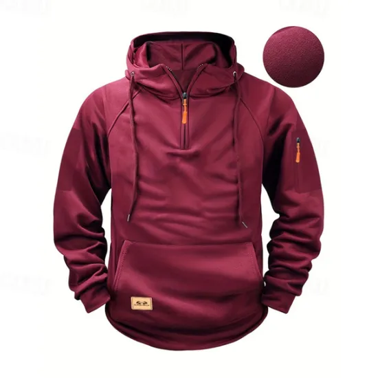 Best OUKU Men's Hoodie Quarter Zip Hoodie Black Wine Navy Blue Blue Brown Hooded Plain Pocket Sports & Outdoor Daily Holiday Polyester Streetwear Basic Casual Spring & Fall Clothing Apparel Hoodies