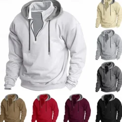 Outlet OUKU Men's Hoodie Quarter Zip Hoodie Fleece Hoodie Tactical Hoodie Black White Wine Red Khaki Hooded Plain Patchwork Half Zip Work Sports & Outdoor Casual Streetwear Basic Casual Spring & Fall