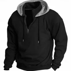 Outlet OUKU Men's Hoodie Quarter Zip Hoodie Fleece Hoodie Tactical Hoodie Black White Wine Red Khaki Hooded Plain Patchwork Half Zip Work Sports & Outdoor Casual Streetwear Basic Casual Spring & Fall