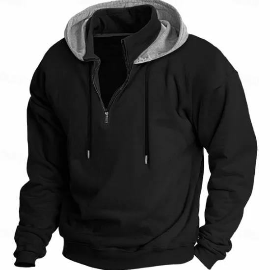 Outlet OUKU Men's Hoodie Quarter Zip Hoodie Fleece Hoodie Tactical Hoodie Black White Wine Red Khaki Hooded Plain Patchwork Half Zip Work Sports & Outdoor Casual Streetwear Basic Casual Spring & Fall