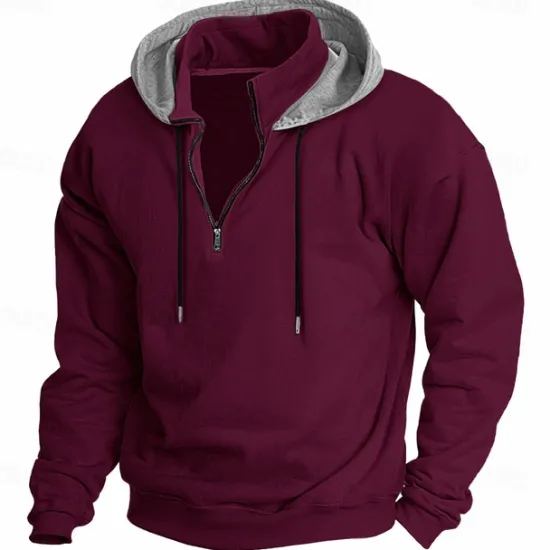 Outlet OUKU Men's Hoodie Quarter Zip Hoodie Fleece Hoodie Tactical Hoodie Black White Wine Red Khaki Hooded Plain Patchwork Half Zip Work Sports & Outdoor Casual Streetwear Basic Casual Spring & Fall