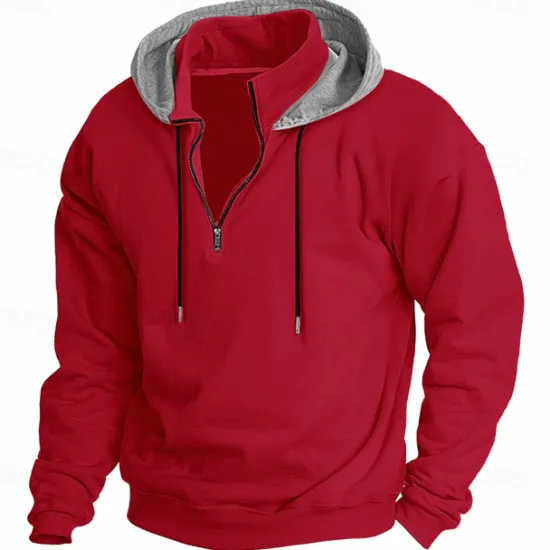 Outlet OUKU Men's Hoodie Quarter Zip Hoodie Fleece Hoodie Tactical Hoodie Black White Wine Red Khaki Hooded Plain Patchwork Half Zip Work Sports & Outdoor Casual Streetwear Basic Casual Spring & Fall