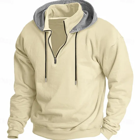Outlet OUKU Men's Hoodie Quarter Zip Hoodie Fleece Hoodie Tactical Hoodie Black White Wine Red Khaki Hooded Plain Patchwork Half Zip Work Sports & Outdoor Casual Streetwear Basic Casual Spring & Fall