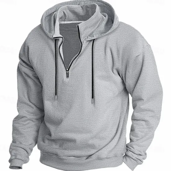 Outlet OUKU Men's Hoodie Quarter Zip Hoodie Fleece Hoodie Tactical Hoodie Black White Wine Red Khaki Hooded Plain Patchwork Half Zip Work Sports & Outdoor Casual Streetwear Basic Casual Spring & Fall