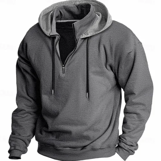 Outlet OUKU Men's Hoodie Quarter Zip Hoodie Fleece Hoodie Tactical Hoodie Black White Wine Red Khaki Hooded Plain Patchwork Half Zip Work Sports & Outdoor Casual Streetwear Basic Casual Spring & Fall