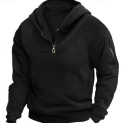 New OUKU Men's Hoodie Quarter Zip Hoodie Hooded Plain Pocket Sports & Outdoor Daily Holiday Polyester Streetwear Basic Casual Spring & Fall Clothing Apparel Hoodies Sweatshirts Long Sleeve Black