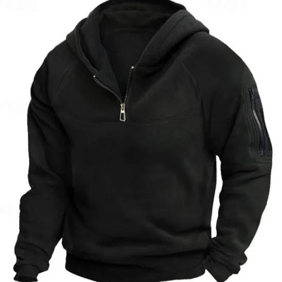 New OUKU Men's Hoodie Quarter Zip Hoodie Hooded Plain Pocket Sports & Outdoor Daily Holiday Polyester Streetwear Basic Casual Spring & Fall Clothing Apparel Hoodies Sweatshirts Long Sleeve Black