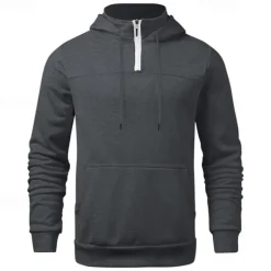 New OUKU Men's Hoodie Quarter Zip Hoodie Black Navy Blue Khaki Light Grey Dark Gray Hooded Plain Pocket Sports & Outdoor Daily Holiday Polyester Streetwear Basic Casual Spring & Fall Clothing Apparel Hoodies