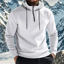 New OUKU Men's Hoodie Quarter Zip Hoodie Fleece Hoodie Apricot Black White Wine Red Hooded Half Zip Plain Pocket Sports & Outdoor Daily Holiday Polyester Streetwear Basic Casual Fall & Winter Clothing Apparel