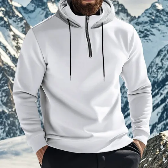 New OUKU Men's Hoodie Quarter Zip Hoodie Fleece Hoodie Apricot Black White Wine Red Hooded Half Zip Plain Pocket Sports & Outdoor Daily Holiday Polyester Streetwear Basic Casual Fall & Winter Clothing Apparel