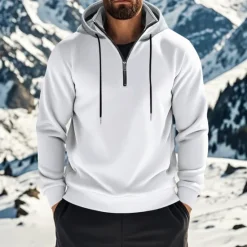 New OUKU Men's Hoodie Quarter Zip Hoodie Fleece Hoodie Apricot Black White Wine Red Hooded Half Zip Plain Pocket Sports & Outdoor Daily Holiday Polyester Streetwear Basic Casual Fall & Winter Clothing Apparel