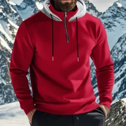 New OUKU Men's Hoodie Quarter Zip Hoodie Fleece Hoodie Apricot Black White Wine Red Hooded Half Zip Plain Pocket Sports & Outdoor Daily Holiday Polyester Streetwear Basic Casual Fall & Winter Clothing Apparel