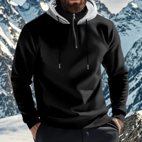 New OUKU Men's Hoodie Quarter Zip Hoodie Fleece Hoodie Apricot Black White Wine Red Hooded Half Zip Plain Pocket Sports & Outdoor Daily Holiday Polyester Streetwear Basic Casual Fall & Winter Clothing Apparel
