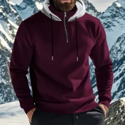 New OUKU Men's Hoodie Quarter Zip Hoodie Fleece Hoodie Apricot Black White Wine Red Hooded Half Zip Plain Pocket Sports & Outdoor Daily Holiday Polyester Streetwear Basic Casual Fall & Winter Clothing Apparel