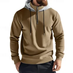 New OUKU Men's Hoodie Quarter Zip Hoodie Fleece Hoodie Apricot Black White Wine Red Hooded Half Zip Plain Pocket Sports & Outdoor Daily Holiday Polyester Streetwear Basic Casual Fall & Winter Clothing Apparel