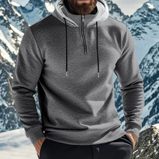 New OUKU Men's Hoodie Quarter Zip Hoodie Fleece Hoodie Apricot Black White Wine Red Hooded Half Zip Plain Pocket Sports & Outdoor Daily Holiday Polyester Streetwear Basic Casual Fall & Winter Clothing Apparel