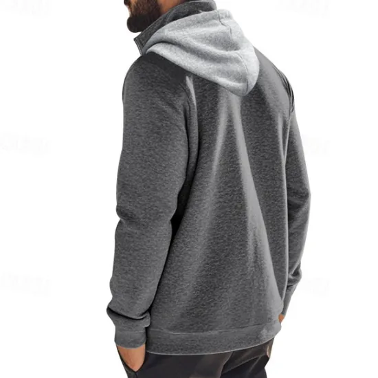 New OUKU Men's Hoodie Quarter Zip Hoodie Fleece Hoodie Apricot Black White Wine Red Hooded Half Zip Plain Pocket Sports & Outdoor Daily Holiday Polyester Streetwear Basic Casual Fall & Winter Clothing Apparel