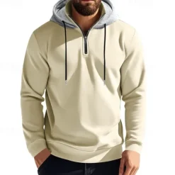 New OUKU Men's Hoodie Quarter Zip Hoodie Fleece Hoodie Apricot Black White Wine Red Hooded Half Zip Plain Pocket Sports & Outdoor Daily Holiday Polyester Streetwear Basic Casual Fall & Winter Clothing Apparel