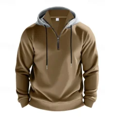 New OUKU Men's Hoodie Quarter Zip Hoodie Fleece Hoodie Apricot Black White Wine Red Hooded Half Zip Plain Pocket Sports & Outdoor Daily Holiday Polyester Streetwear Basic Casual Fall & Winter Clothing Apparel