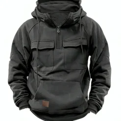 Clearance OUKU Men's Hoodie Quarter Zip Hoodie Tactical Hoodie Tactical Wine Red Black Wine Army Green Navy Blue Hooded Plain Tactical Sports & Outdoor Daily Streetwear Cool Casual Spring & Fall Clothing Apparel