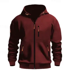 Online OUKU Men's Hoodie Sweatshirt Full Zip Hoodie Black Wine Army Green Navy Blue Blue Hooded Plain Pocket Sports & Outdoor Daily Holiday Polyester Streetwear Basic Casual Spring & Fall Clothing Apparel