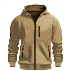 Online OUKU Men's Hoodie Sweatshirt Full Zip Hoodie Black Wine Army Green Navy Blue Blue Hooded Plain Pocket Sports & Outdoor Daily Holiday Polyester Streetwear Basic Casual Spring & Fall Clothing Apparel