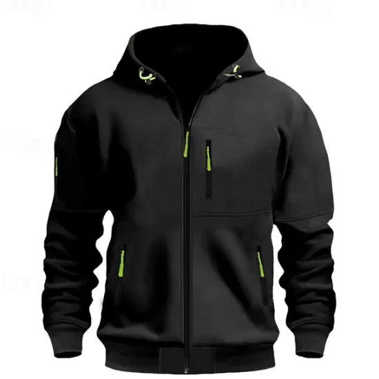 Online OUKU Men's Hoodie Sweatshirt Full Zip Hoodie Black Wine Army Green Navy Blue Blue Hooded Plain Pocket Sports & Outdoor Daily Holiday Polyester Streetwear Basic Casual Spring & Fall Clothing Apparel