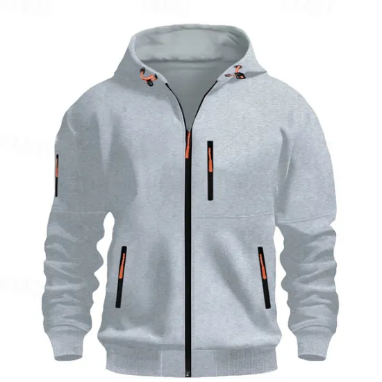 Online OUKU Men's Hoodie Sweatshirt Full Zip Hoodie Black Wine Army Green Navy Blue Blue Hooded Plain Pocket Sports & Outdoor Daily Holiday Polyester Streetwear Basic Casual Spring & Fall Clothing Apparel