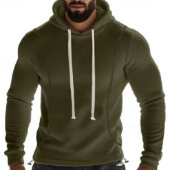 Clearance OUKU Men's Hoodie Sweatshirt Polar Fleece Black Army Green Khaki Dark Gray Light Blue Hooded Plain Drawstring Ribbed Front Pocket Sports & Outdoor Daily Holiday Polyester Streetwear Basic Casual Fall