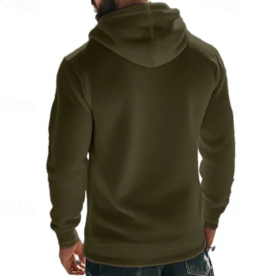 Clearance OUKU Men's Hoodie Sweatshirt Polar Fleece Black Army Green Khaki Dark Gray Light Blue Hooded Plain Drawstring Ribbed Front Pocket Sports & Outdoor Daily Holiday Polyester Streetwear Basic Casual Fall