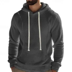 Clearance OUKU Men's Hoodie Sweatshirt Polar Fleece Black Army Green Khaki Dark Gray Light Blue Hooded Plain Drawstring Ribbed Front Pocket Sports & Outdoor Daily Holiday Polyester Streetwear Basic Casual Fall