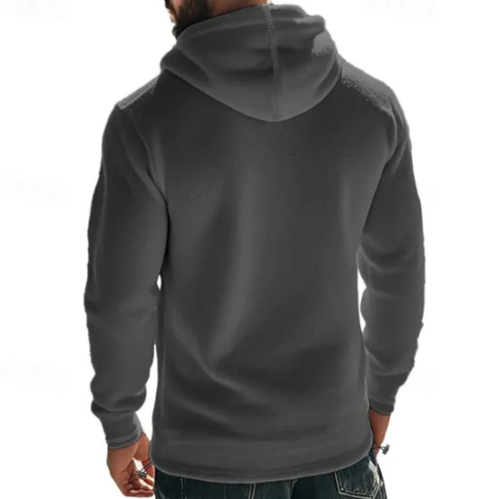 Clearance OUKU Men's Hoodie Sweatshirt Polar Fleece Black Army Green Khaki Dark Gray Light Blue Hooded Plain Drawstring Ribbed Front Pocket Sports & Outdoor Daily Holiday Polyester Streetwear Basic Casual Fall