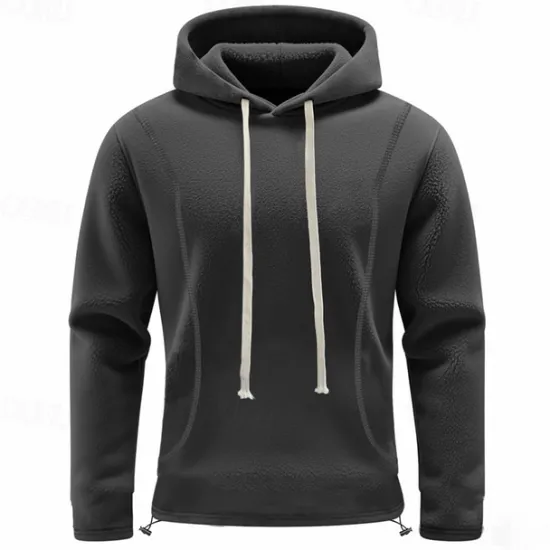 Clearance OUKU Men's Hoodie Sweatshirt Polar Fleece Black Army Green Khaki Dark Gray Light Blue Hooded Plain Drawstring Ribbed Front Pocket Sports & Outdoor Daily Holiday Polyester Streetwear Basic Casual Fall