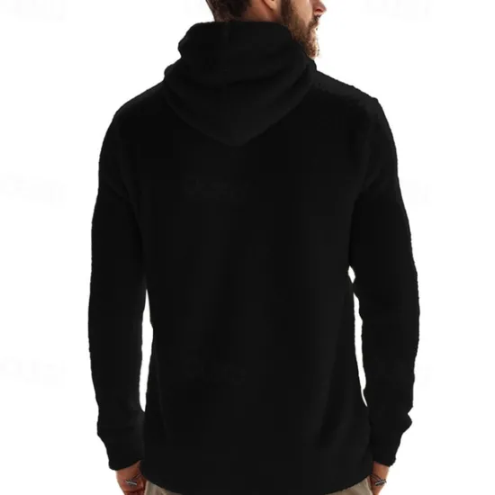 Clearance OUKU Men's Hoodie Sweatshirt Polar Fleece Black Army Green Khaki Dark Gray Light Blue Hooded Plain Drawstring Ribbed Front Pocket Sports & Outdoor Daily Holiday Polyester Streetwear Basic Casual Fall
