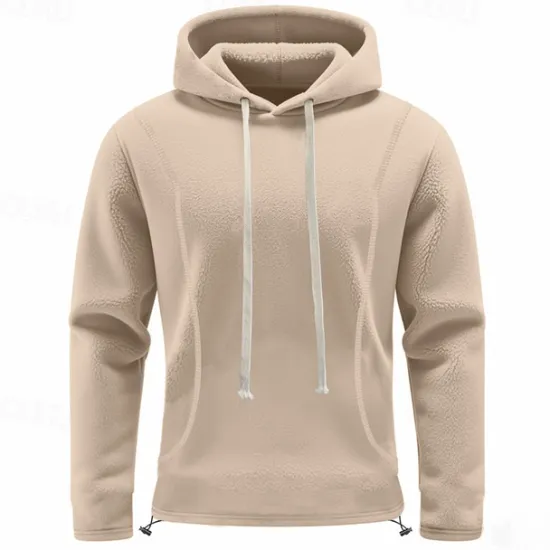 Clearance OUKU Men's Hoodie Sweatshirt Polar Fleece Black Army Green Khaki Dark Gray Light Blue Hooded Plain Drawstring Ribbed Front Pocket Sports & Outdoor Daily Holiday Polyester Streetwear Basic Casual Fall