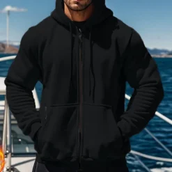 Discount OUKU Men's Hoodie Tracksuit Full Zip Hoodie Sweatsuit Black Navy Blue Khaki Gray Hooded Plain Pocket Drawstring 2 Piece Sports & Outdoor Daily Holiday Streetwear Basic Casual Fall & Winter Clothing Apparel