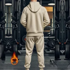 Discount OUKU Men's Hoodie Tracksuit Full Zip Hoodie Sweatsuit Black Navy Blue Khaki Gray Hooded Plain Pocket Drawstring 2 Piece Sports & Outdoor Daily Holiday Streetwear Basic Casual Fall & Winter Clothing Apparel