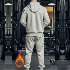 Discount OUKU Men's Hoodie Tracksuit Full Zip Hoodie Sweatsuit Black Navy Blue Khaki Gray Hooded Plain Pocket Drawstring 2 Piece Sports & Outdoor Daily Holiday Streetwear Basic Casual Fall & Winter Clothing Apparel
