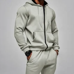 Discount OUKU Men's Hoodie Tracksuit Full Zip Hoodie Sweatsuit Black Navy Blue Khaki Gray Hooded Plain Pocket Drawstring 2 Piece Sports & Outdoor Daily Holiday Streetwear Basic Casual Fall & Winter Clothing Apparel