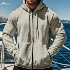 Discount OUKU Men's Hoodie Tracksuit Full Zip Hoodie Sweatsuit Black Navy Blue Khaki Gray Hooded Plain Pocket Drawstring 2 Piece Sports & Outdoor Daily Holiday Streetwear Basic Casual Fall & Winter Clothing Apparel