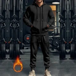 Discount OUKU Men's Hoodie Tracksuit Full Zip Hoodie Sweatsuit Black Navy Blue Khaki Gray Hooded Plain Pocket Drawstring 2 Piece Sports & Outdoor Daily Holiday Streetwear Basic Casual Fall & Winter Clothing Apparel